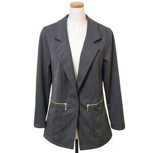 New – Women’s Black Fitted Blazer/Jacket w/ Gold Zipper Pockets - Large